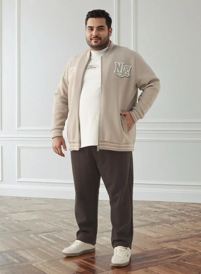 ماكسيم Men Plus Size Regular Fit New York Print Varsity Jacket